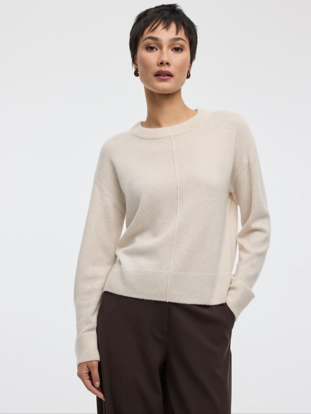 Crewneck Cashmere-Blend Sweater in Cream NWT